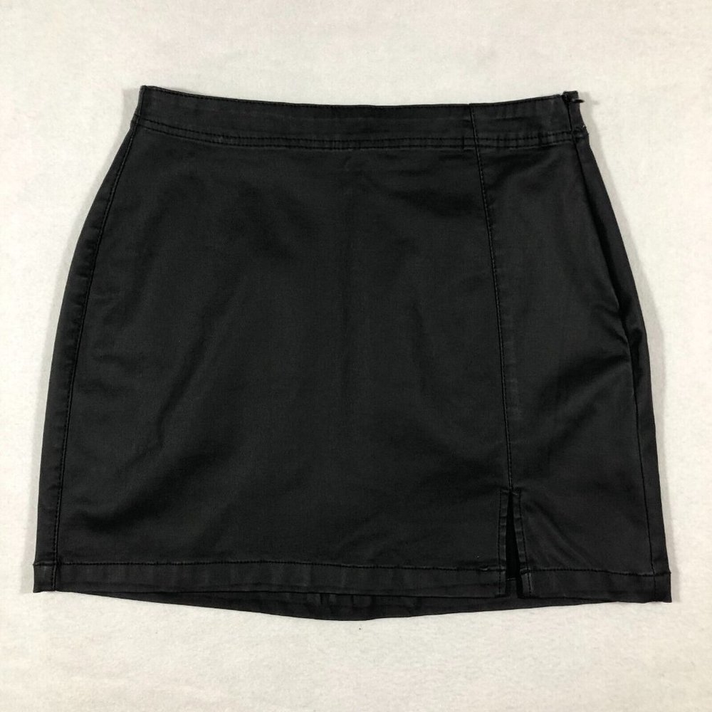 NEW Indigo Rising Womens Medium Black Side Slit Coated Skirt NWT $48 Francesca’s - Picture 1 of 10